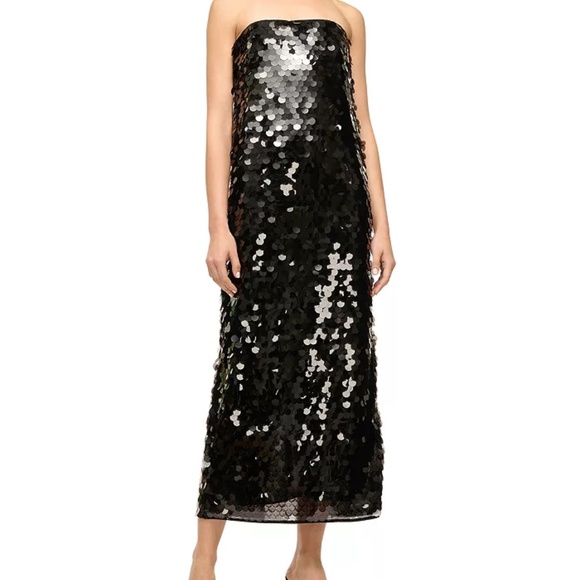 STAUD Casey Paillette Strapless Dress in Black 0 2 - Picture 1 of 10